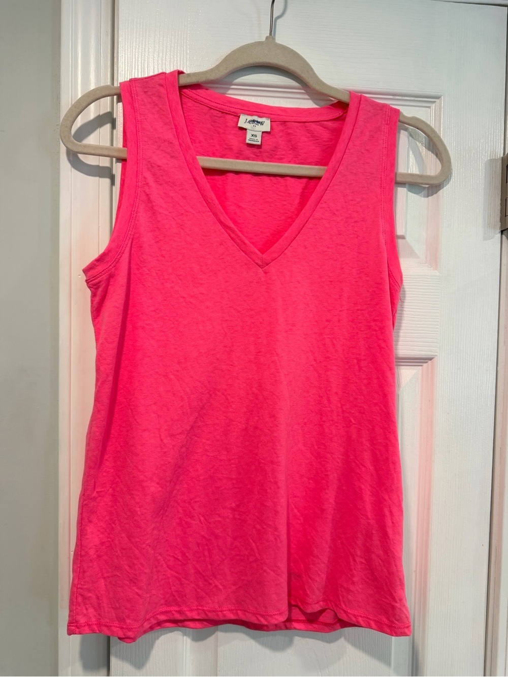 NWOT J. Crew Size XS Pink Slub Cotton Blend V Neck Relaxed Fit Tank Top